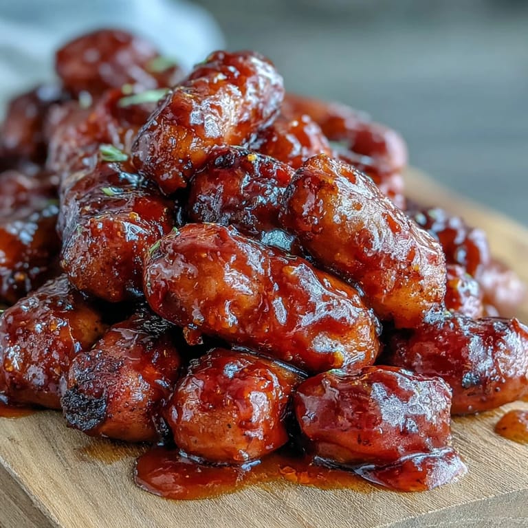 Tender Little Smokies are slow-cooked in a tangy, sticky barbecue sauce, served warm from the crock pot.