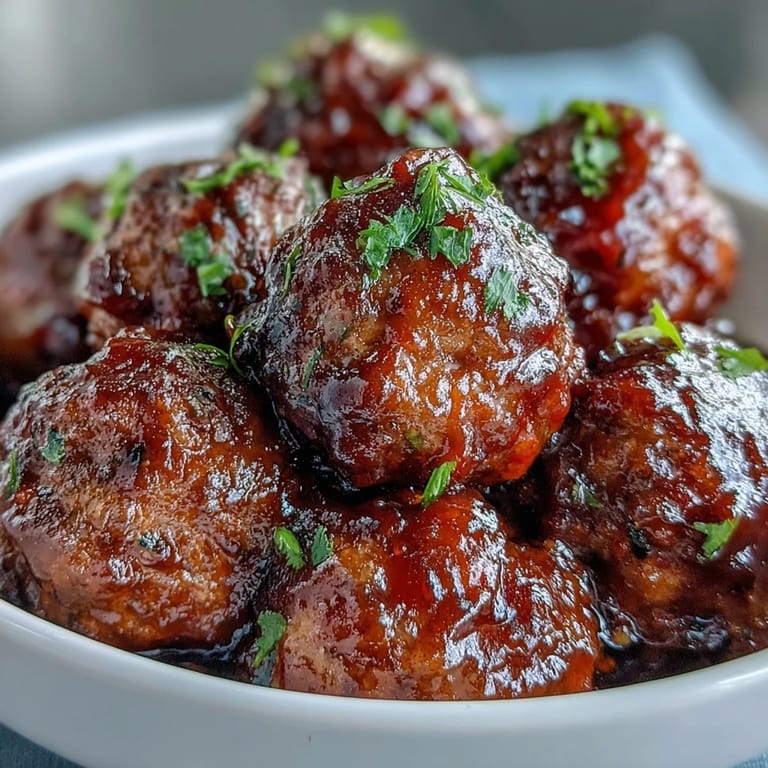 Close-up photo of Easy Sweet and Sour Crock Pot Meatballs, showcasing tender balls in a tangy, bubbling glaze, perfect for a game-day appetizer spread.