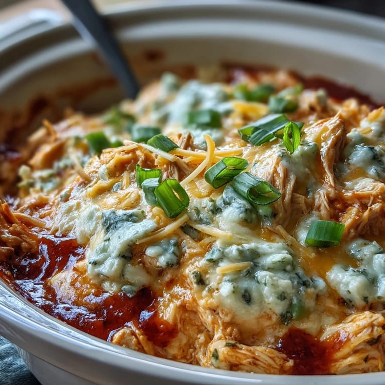 Easy Crock Pot Buffalo Chicken Dip with shredded chicken, buffalo sauce, and cheddar, ready to serve with carrot sticks.