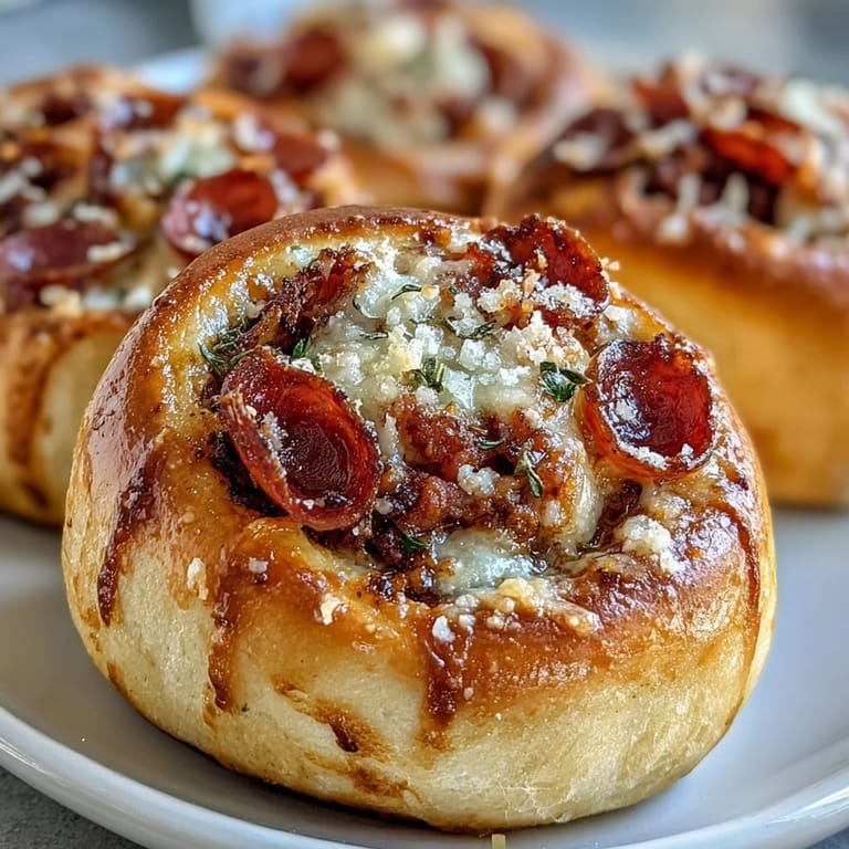 A close-up of the Irresistible High Protein Pepperoni Pizza Rolls revealing pepperoni and savory beef filling inside fluffy protein dough.