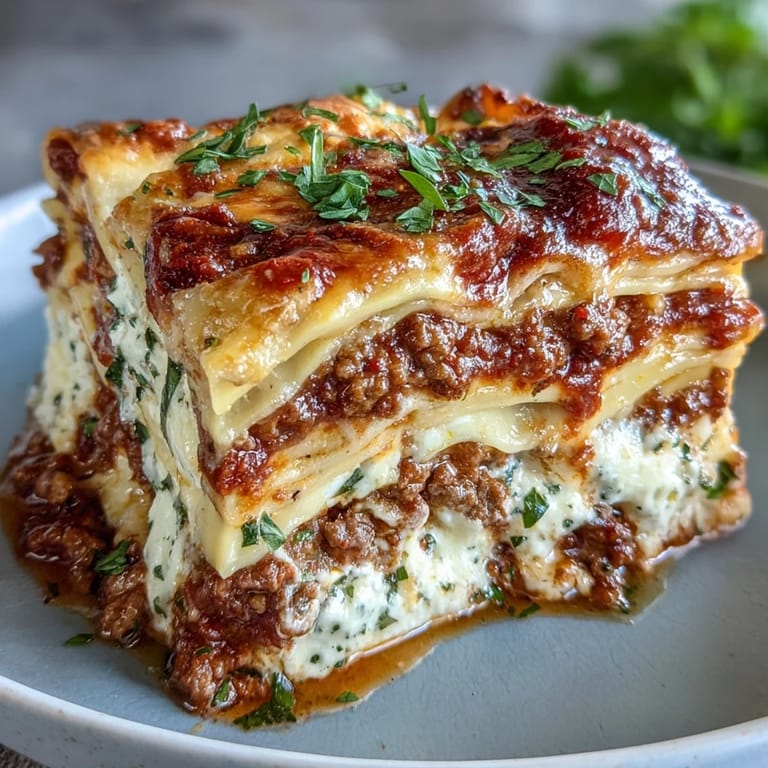 Hearty Worlds Best Lasagna, baked until bubbling, served with fresh basil and a side salad for dinner.