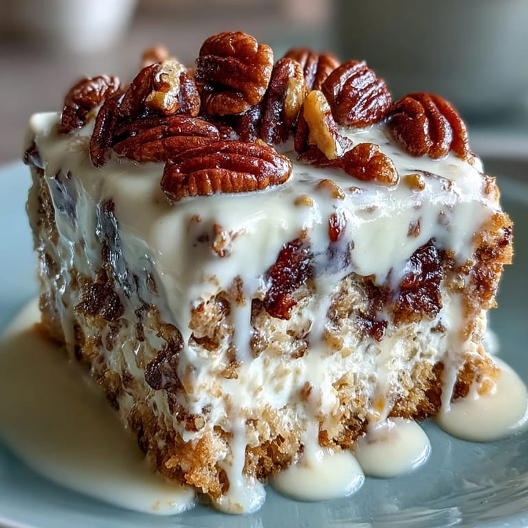 Decadent slice of Butter Pecan Tres Leches Cake revealing soaked layers and golden brown pecan garnish, perfect for a Mexican-American dessert spread.