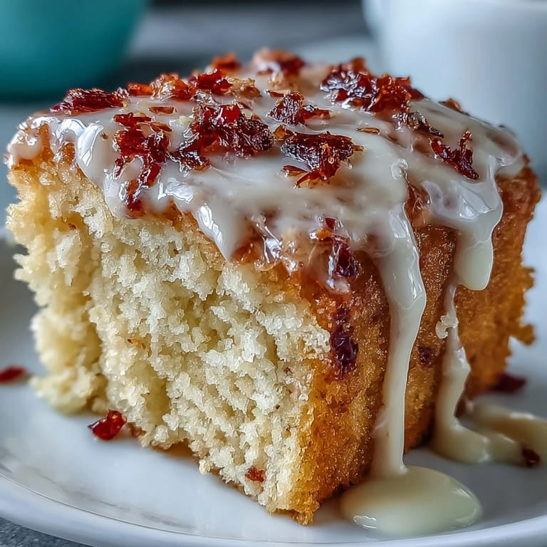 A slice of Heavenly Blood Orange Yogurt Cake on a plate, served with fresh berries and a cup of coffee for breakfast.