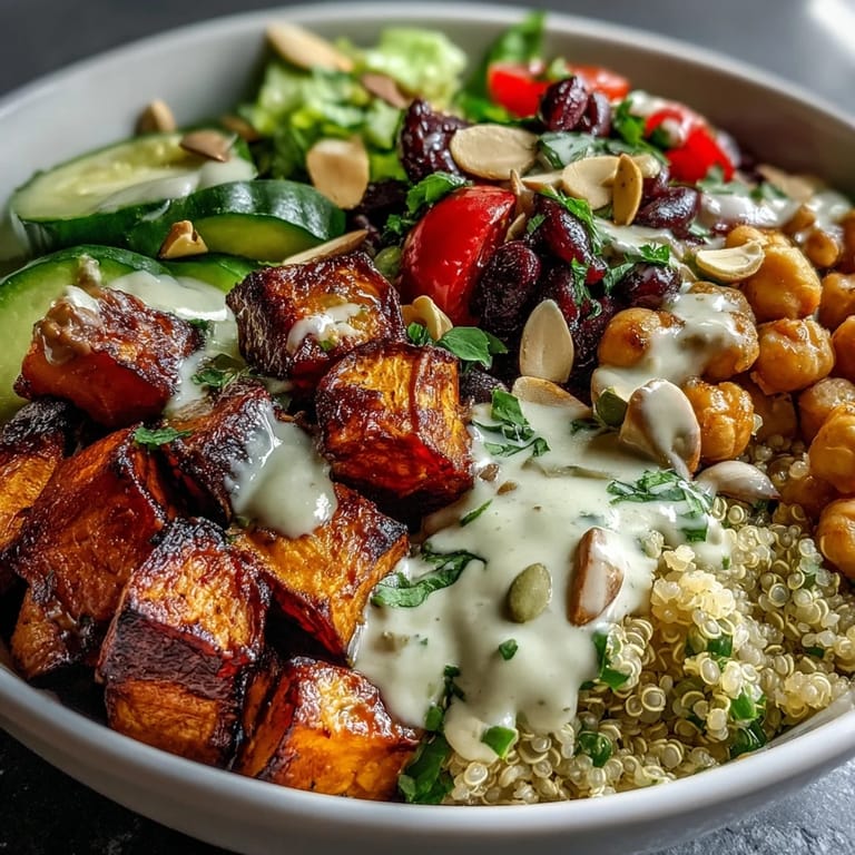 Meal Prep Week-Long Power Bowl garnished with roasted almonds, pumpkin seeds, and chickpeas, perfect for a quick, healthy lunch all week.