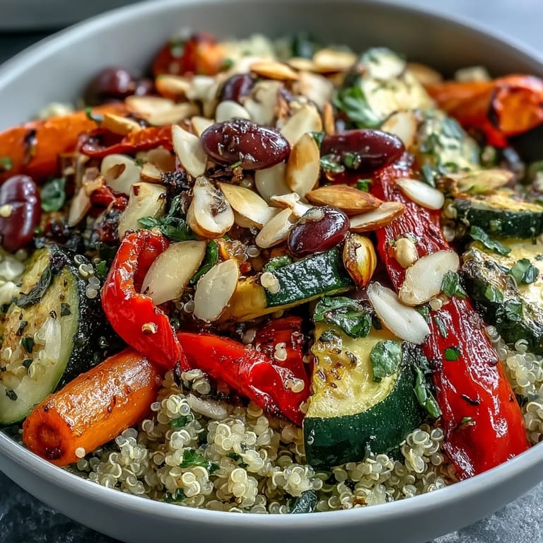 Freshly prepared Veggie and Quinoa Power Bowl featuring fluffy quinoa, colorful roasted veggies, and a drizzle of lemon vinaigrette.