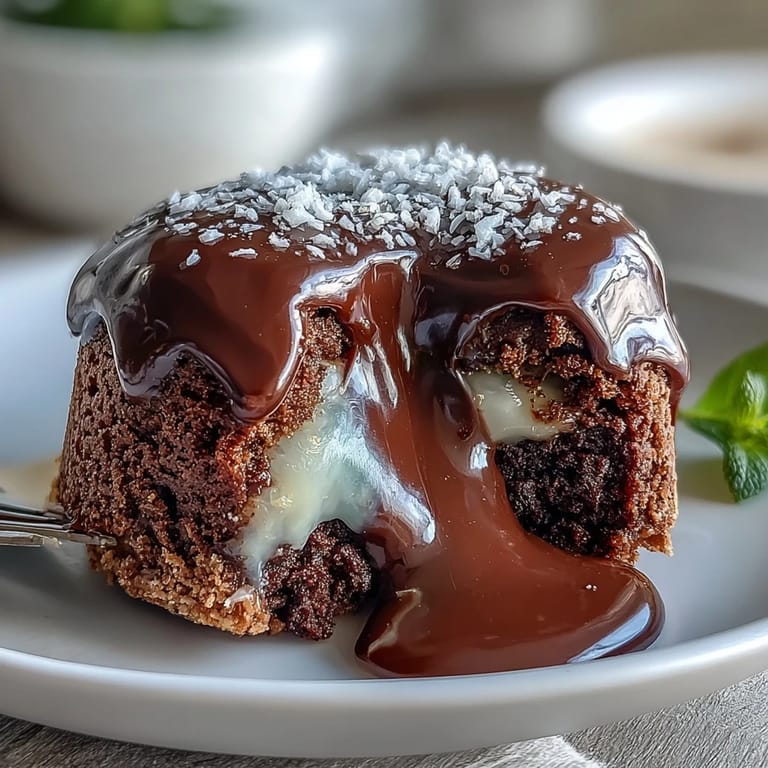 Warm Hojicha Lava Cake with a dusting of powdered sugar and a scoop of vanilla ice cream.