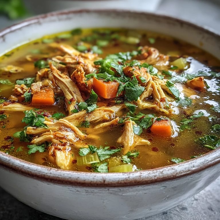 Healthy Anti-Inflammatory Turmeric Chicken Soup ladle held over a pot with creamy coconut milk and fresh spinach.