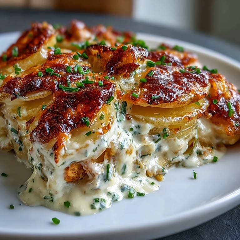 Sliced Yukon Gold potatoes and chicken pieces in a rich ranch sauce make up this hearty Creamy Ranch Chicken Potato Bake.