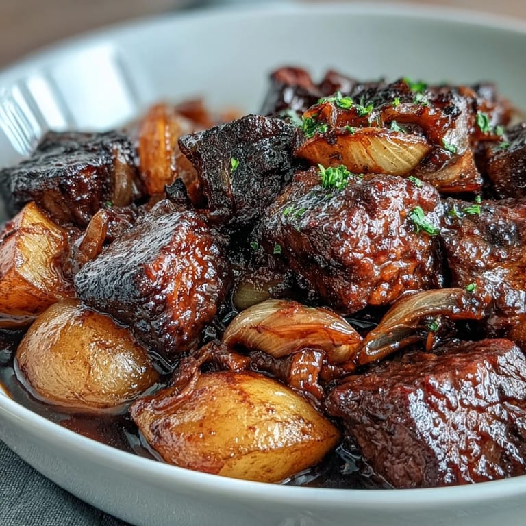 Classic Japanese Nikujaga dish with melt-in-your-mouth beef, waxy potatoes, and vegetables in a glossy, umami-packed soy-based broth.
