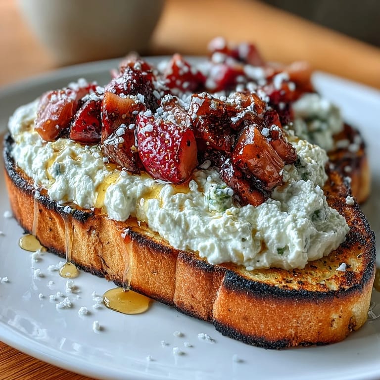 Whipped ricotta spread over crispy sourdough, finished with a luscious drizzle of salted honey and a colorful mix of seasonal berries.