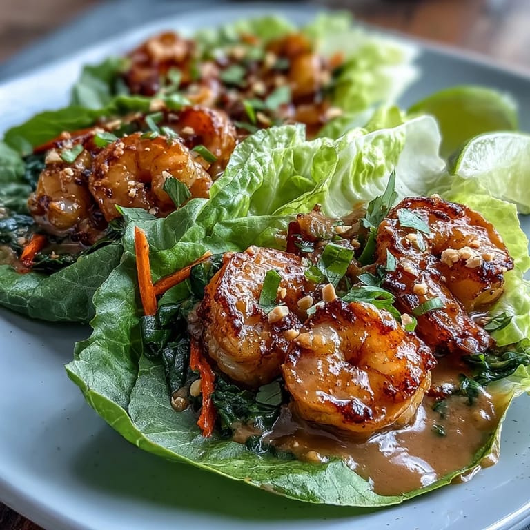 Succulent shrimp seasoned with soy and lime, nestled in tender lettuce cups and garnished with fresh herbs and a silky peanut sauce.