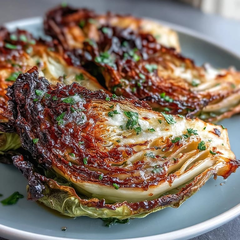 Garlic Butter Air Fryer Cabbage Steaks - smoky seasoned cabbage steaks roasted to crispy perfection and finished with melted garlic butter.