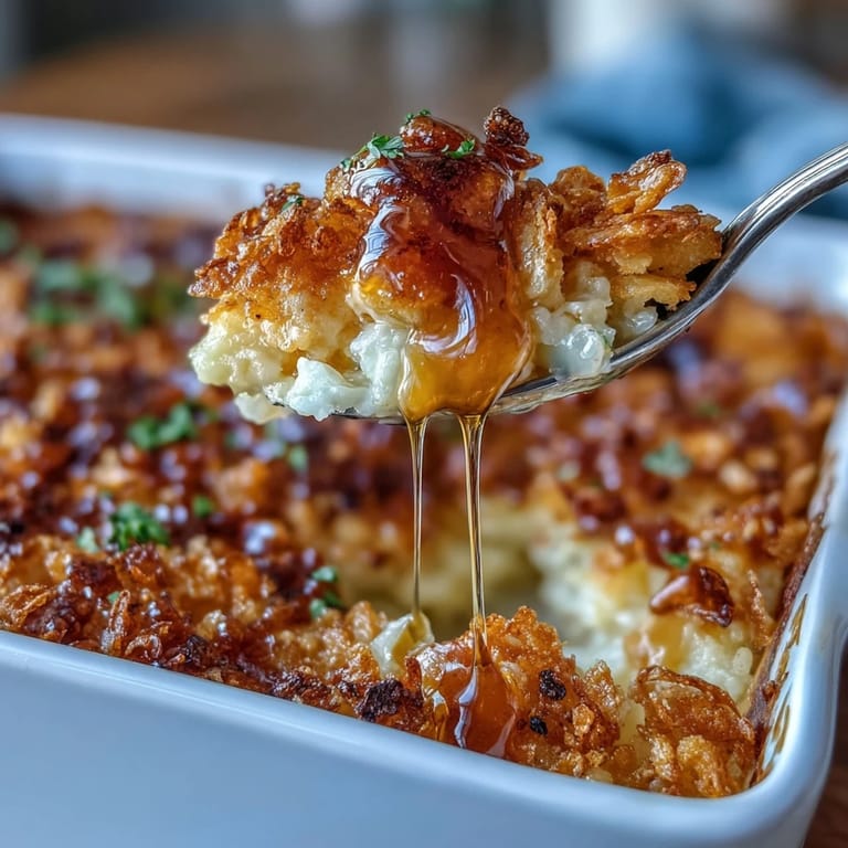 Warm funeral potatoes with golden cornflake topping and melted cheddar, ideal for cozy family dinners or festive occasions.