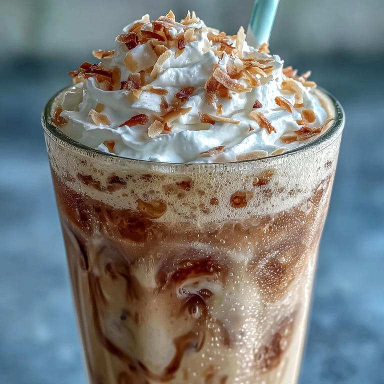 Refreshing Vanilla Bean Coconut Frappuccino Mocktail with luscious coconut cream and a hint of maple sweetness.
