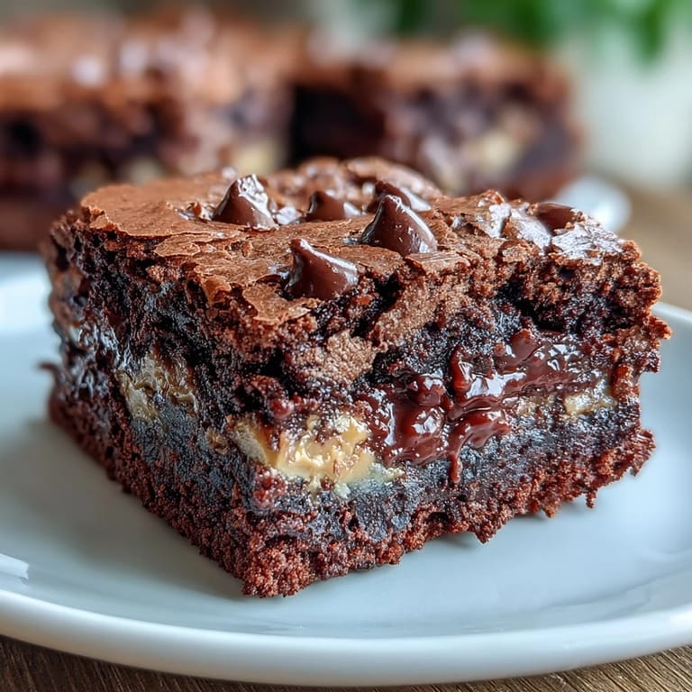 Rich chocolate brownies made moist with sourdough discard and swirled with sweet peanut butter for a delightful dessert.