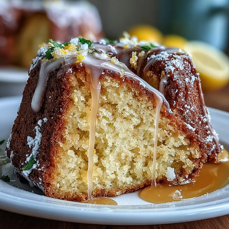 Slices of moist Limoncello pound cake drizzled with tangy lemon glaze, perfect for a refreshing spring dessert.