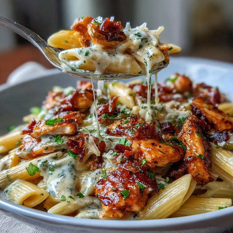 Comforting Mississippi Chicken Pasta slow-cooked with ranch seasoning, au jus mix, and creamy cheese sauce.