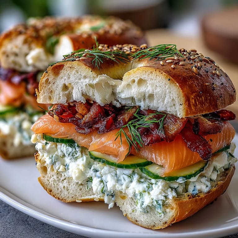 Golden-baked cottage cheese bagels layered with silky smoked salmon, crisp cucumber, and tangy red onion for a savory brunch.