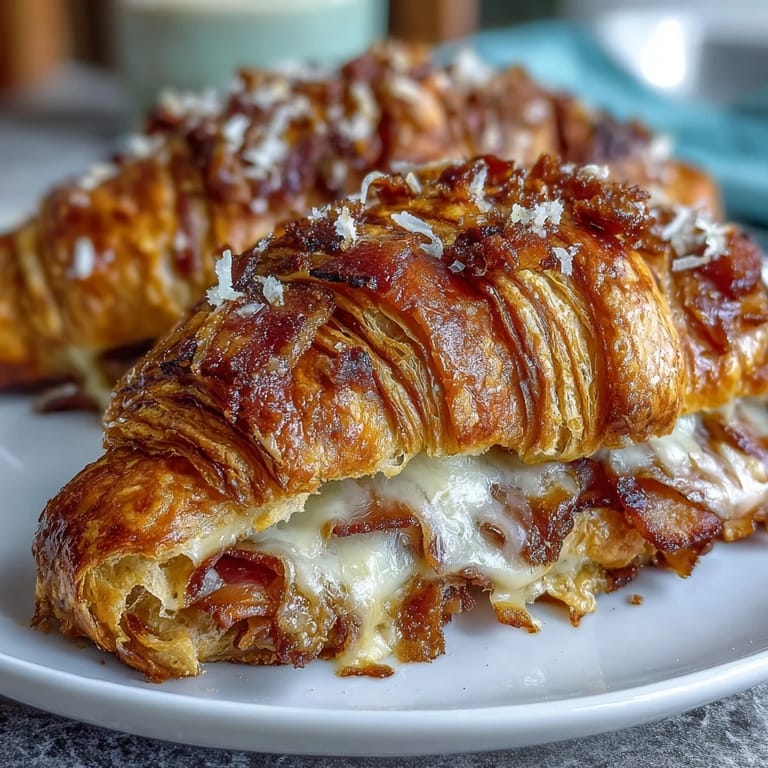 Savory croissant bake filled with diced ham and Swiss cheese, baked until custard is set and top is golden.