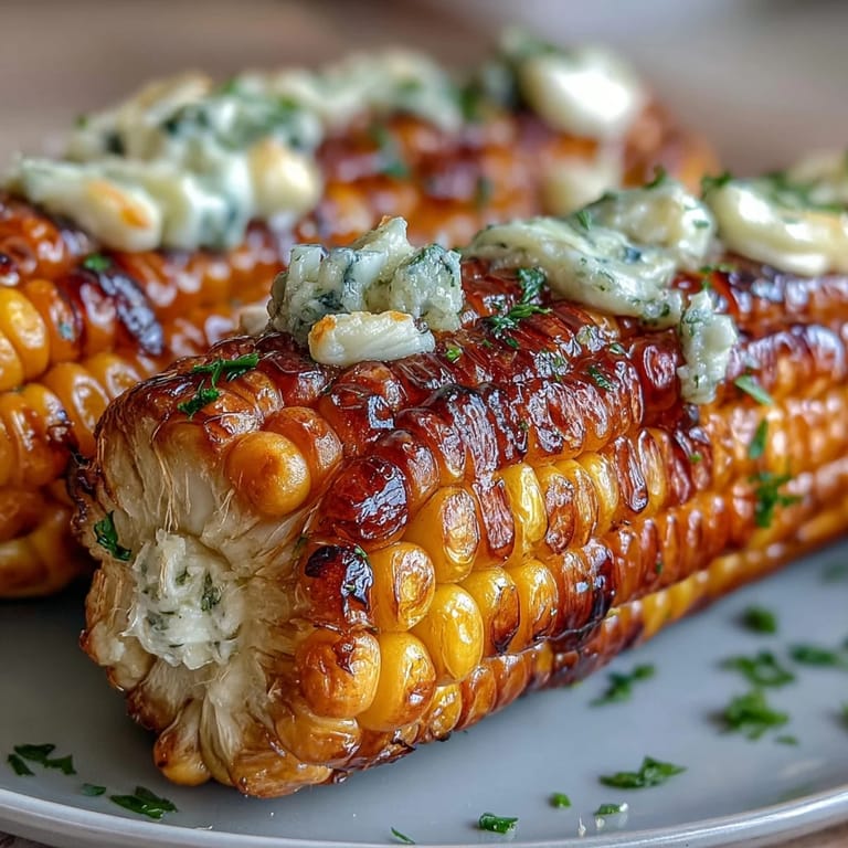 Warm corn on the cob coated in rich garlic butter, bright and buttery, perfect for quick summer meals.