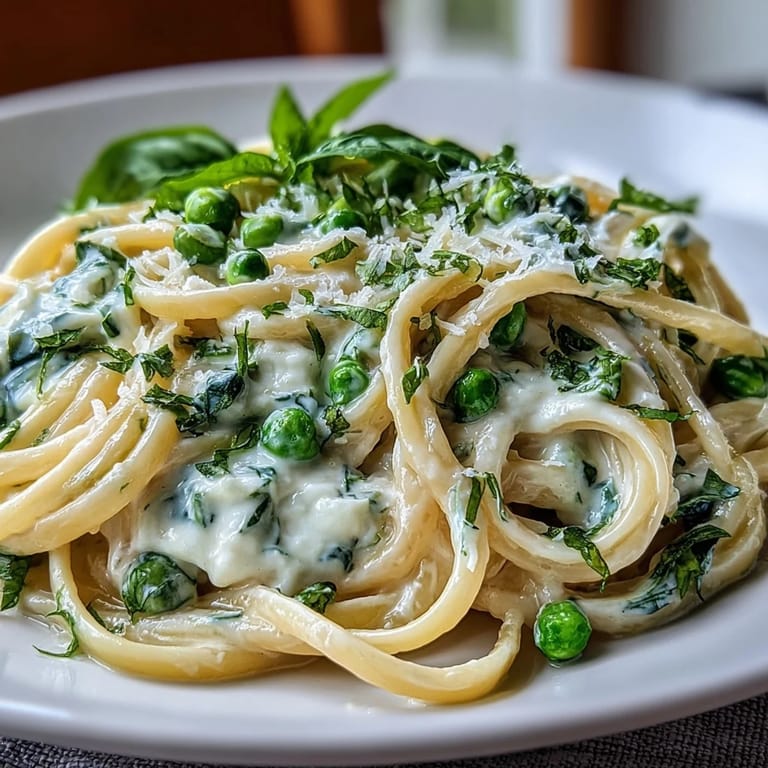Spring pasta with ricotta and lemon linguine, sweet peas, and Parmesan in a vibrant, vegetarian main course.