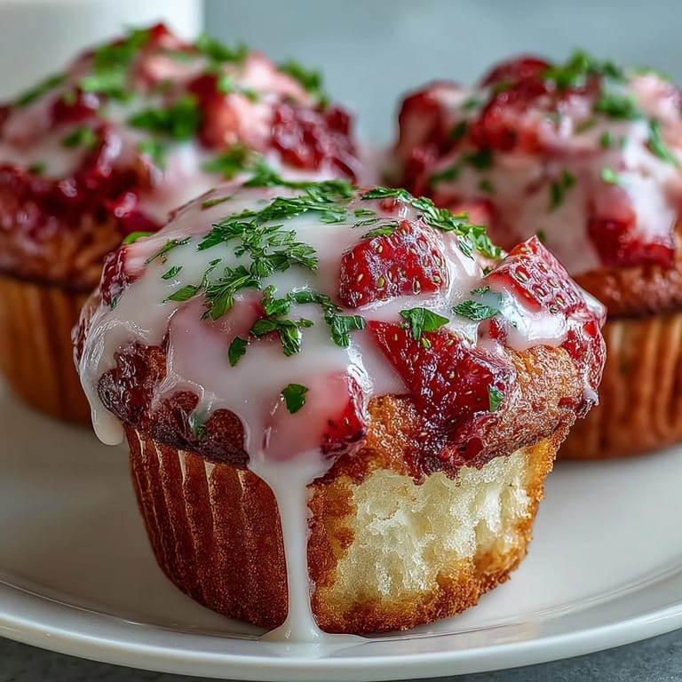 3. Tender, fluffy muffins studded with vibrant strawberries and fragrant lemon zest, crowned with a shiny lemon glaze—perfect for breakfast or brunch.
