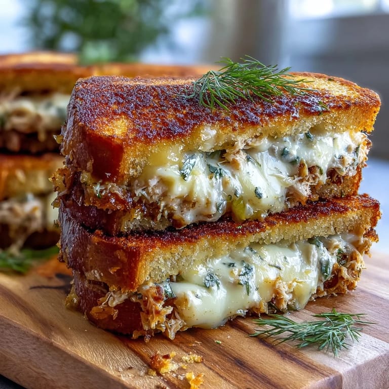 Classic tuna melt sandwich with rich, melted Swiss cheese, tangy pickles, and crisp golden crust, perfect for lunch.