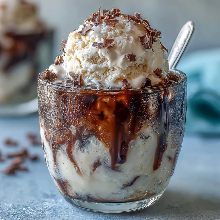 Tropical coconut cold brew float featuring rich vanilla bean ice cream, garnished with fresh mint and shaved dark chocolate.