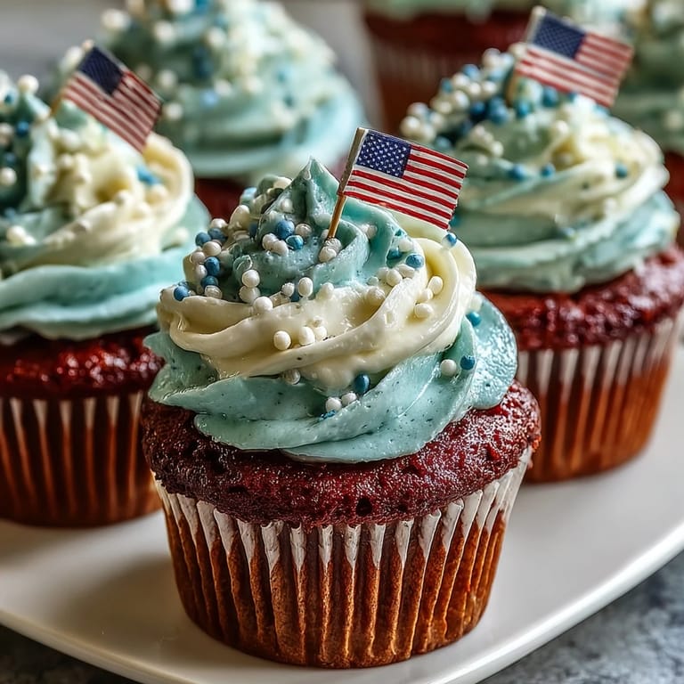 See these vibrant Star-Spangled Banner Cupcakes, perfect for a holiday dessert spread.
