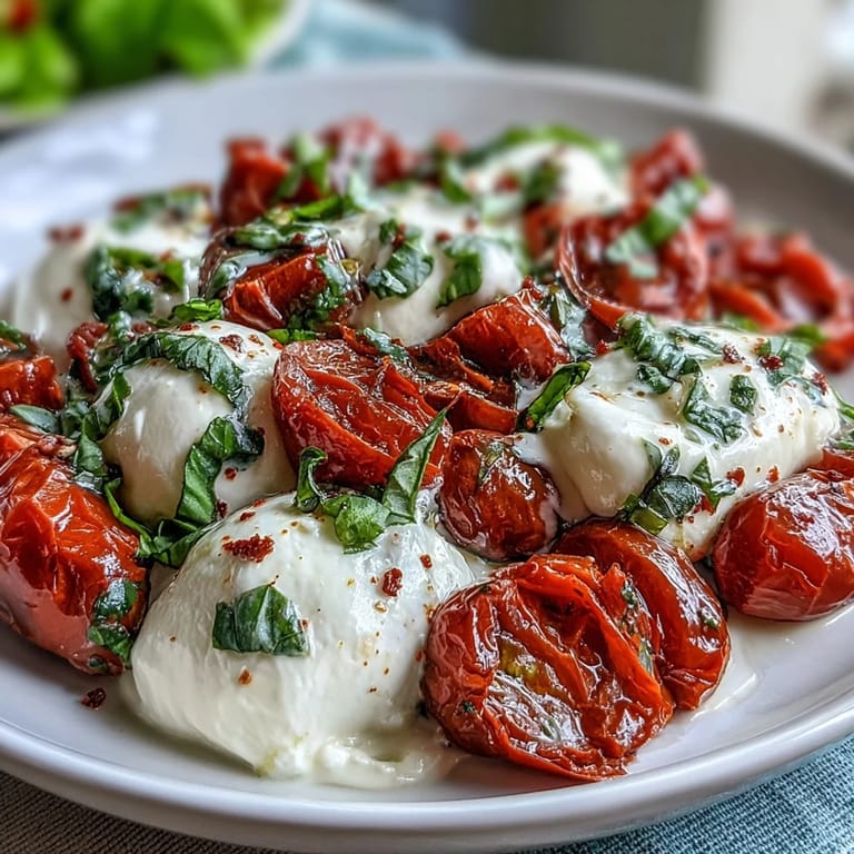 This Summer Caprese Pasta with Basil overflows with ripe tomatoes, glistening burrata, and herbs.