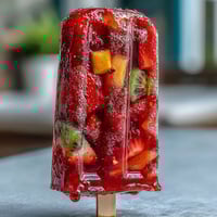 Refreshing strawberry daiquiri popsicles with vibrant fruit chunks and a hint of rum, perfect for summer parties.  