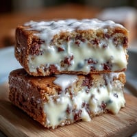 Decadent clotted cream cookie bars with creamy white chocolate chunks, perfectly golden and rich, ready to be sliced and enjoyed.