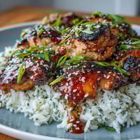 Honey garlic chicken with rice in a slow cooker, tender chicken in sweet and savory sauce served over fluffy jasmine rice.